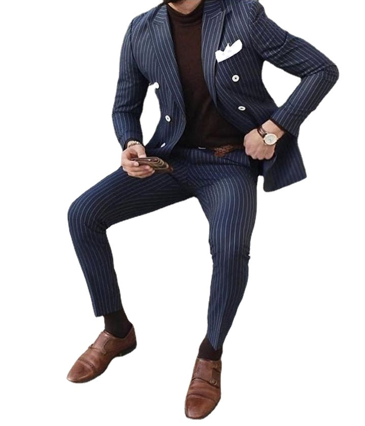 Trajes de hombre, pantalones, blazer de raya diplomática, corte entallado, esmoquin de novio para boda, traje de graduación (chaqueta + pantalones), disfraz para hombre 
