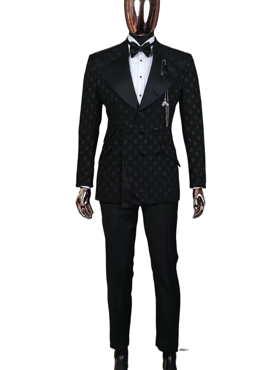 Costume deux pièces à carreaux noirs pour homme (veste + pantalon)