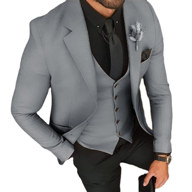 Traje de negocios para hombre, esmoquin para novio, corte entallado, para fiesta de graduación, chaqueta, pantalón y chaleco, 3 piezas 