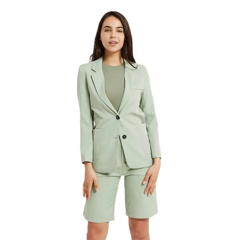 Light Green Women Suits 2 Pieces Business Office Blazer Jacket Short Pant Custom Made Formal Work Wear Sets