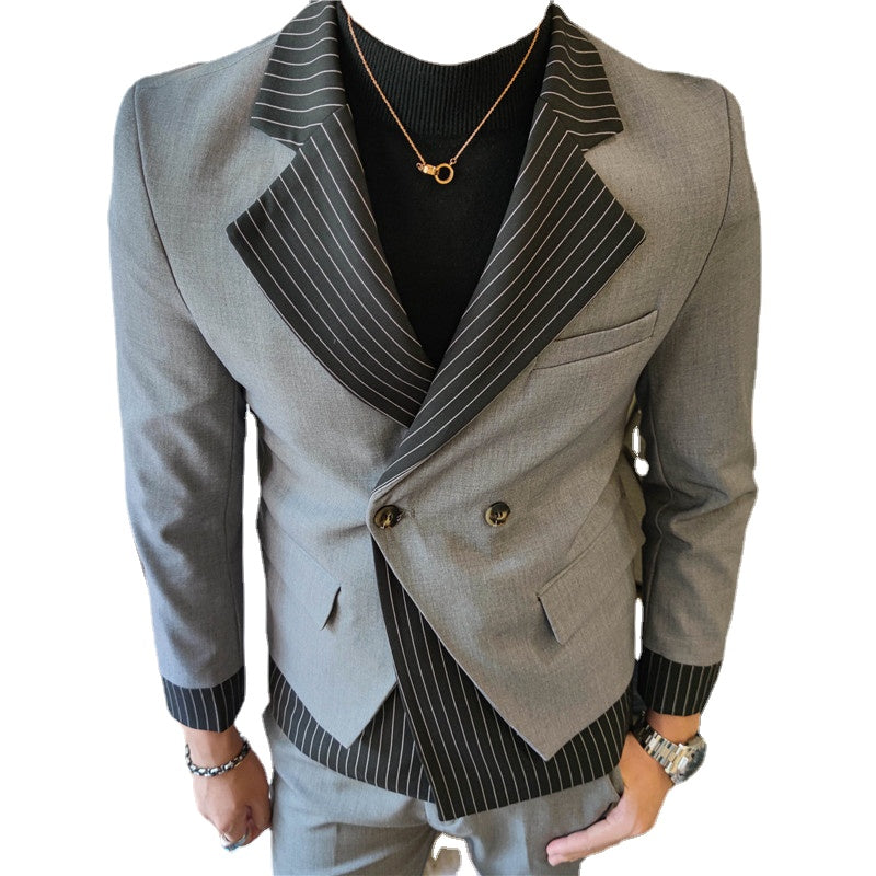 Korean Patchwork Suit 2 Piece Suit Blazer Men  Suit Set Slim Fit Tuxedo Suit Blazer Suit Men Stylish Blazer Stage Party Club
