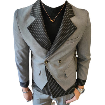 Korean Patchwork Suit 2 Piece Suit Blazer Men  Suit Set Slim Fit Tuxedo Suit Blazer Suit Men Stylish Blazer Stage Party Club