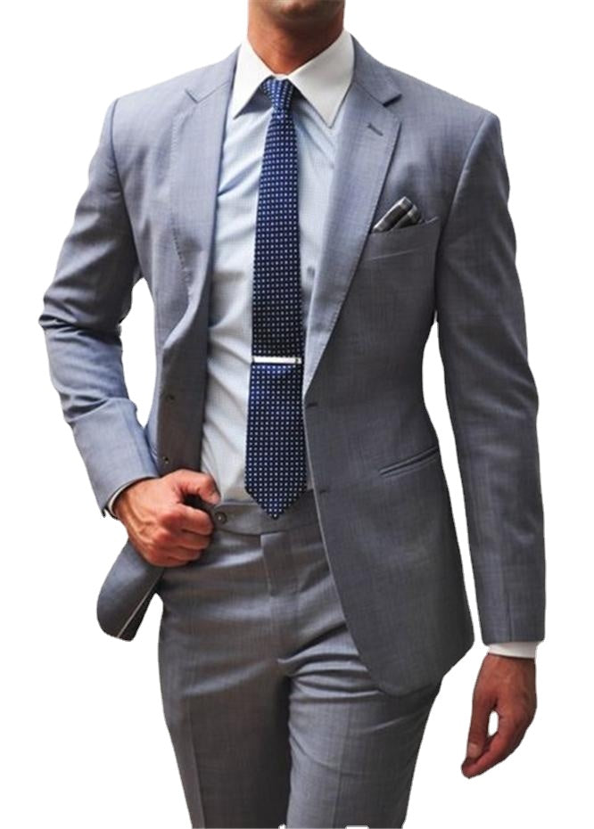 Men's Grey Classic Notch Lapel Groom Wedding Tuxedo Suit with Tie (Jacket, Pants)