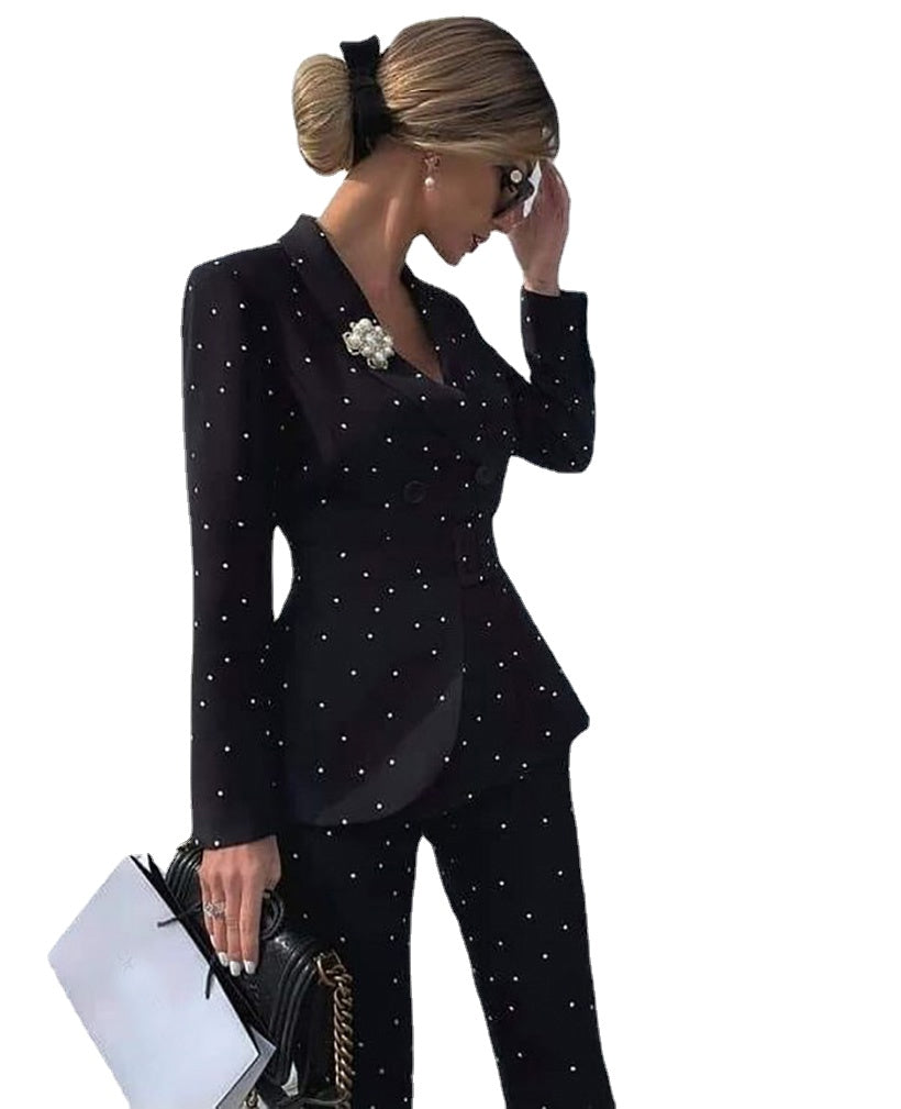 Trajes de madre de los pantalones con cuentas de perlas para damas, esmoquin de boda, ropa de invitado de fiesta de graduación, blazer de dos piezas 