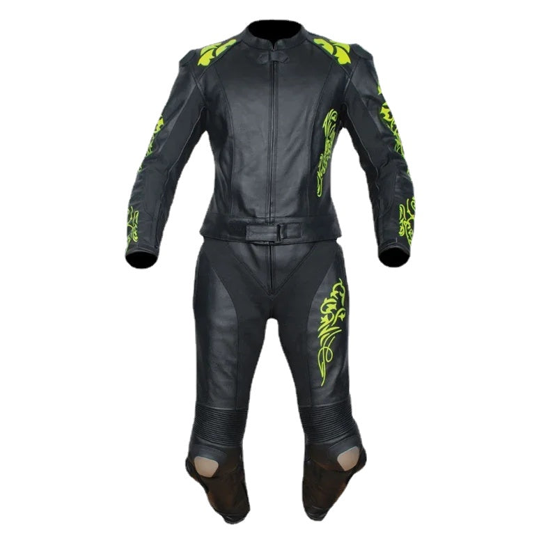 Motorcycle Protective Gear Set Leather Jacket Pants Gloves Boots Black Green