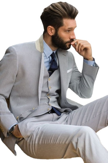 Light Gray Men Suits Notch Lapel Two Buttons Slim Fit Tuxedos Custom Homme (Jacket+Pant+Vest)