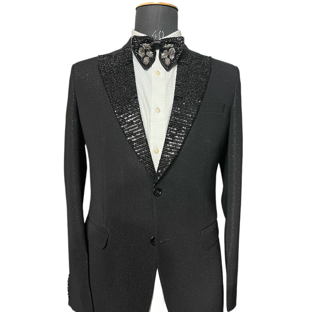 Costume homme noir à paillettes, ensemble 2 pièces, smoking de mariage, dîner, bal, blazer