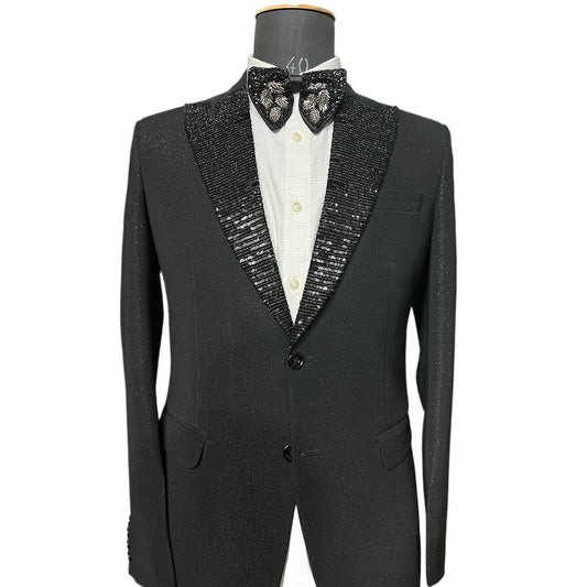 Costume homme noir à paillettes, ensemble 2 pièces, smoking de mariage, dîner, bal, blazer