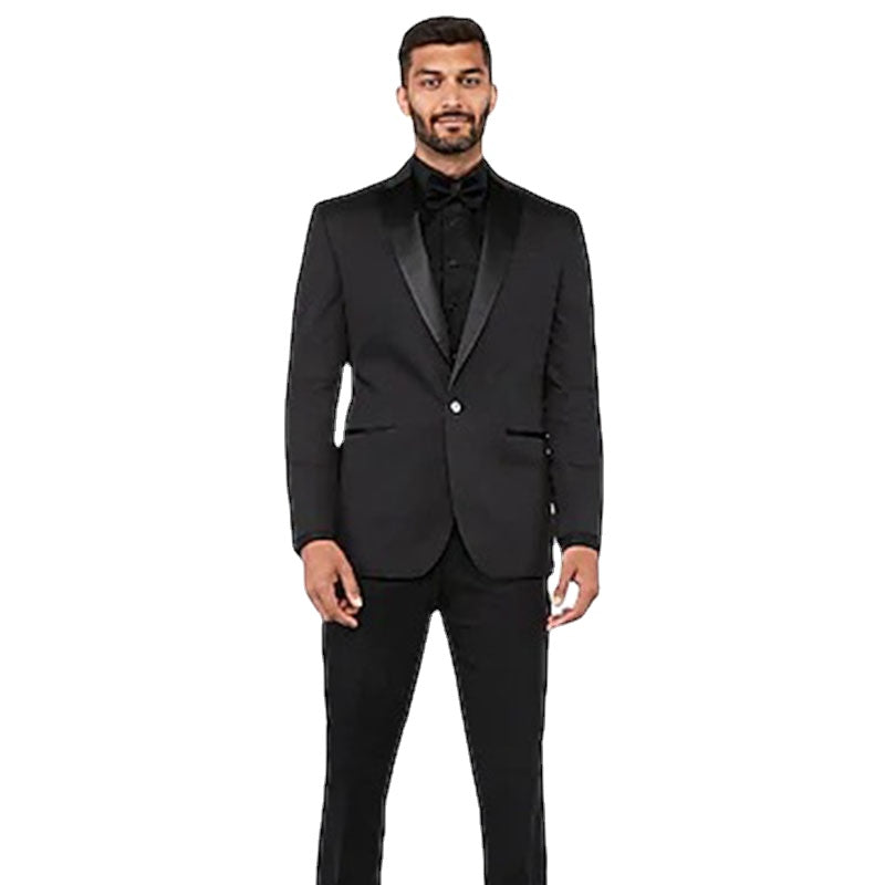 Costume noir 2 pièces pour homme, coupe cintrée, smoking de mariage personnalisé, ensemble 2 pièces pour bal de promo, mariage