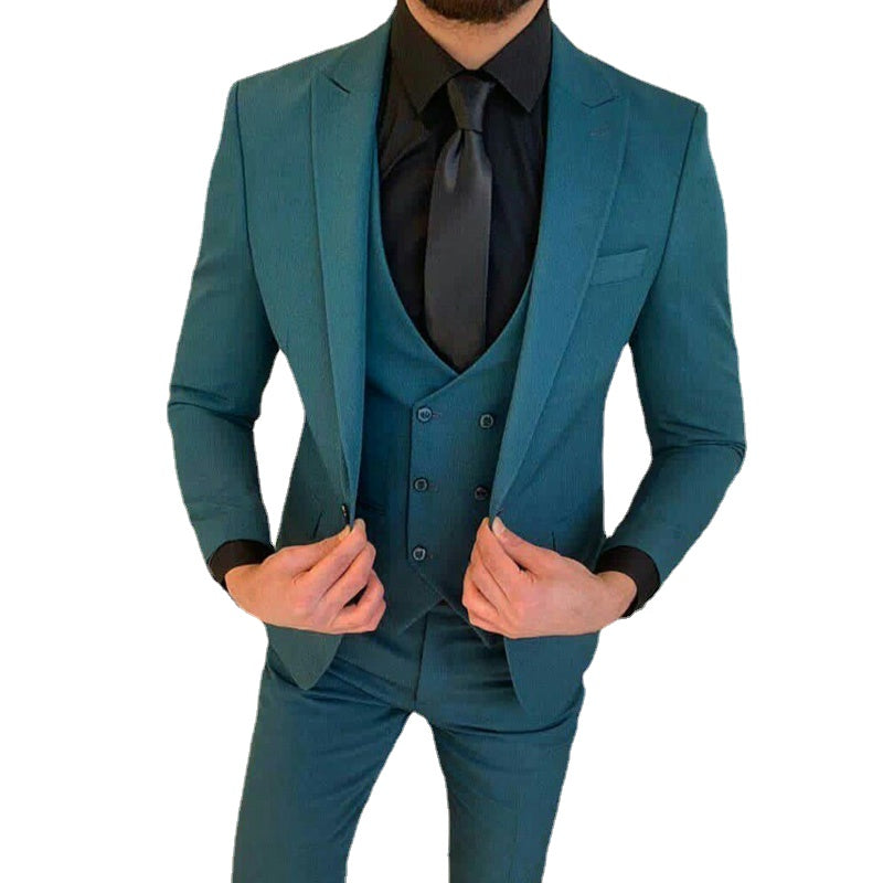 Plus Size 3 Pieces Wedding Tuxedos One Buttom Peaked Lapel Groom Wear Party Prom Best Men Blazer Suit(Jacket+Vest+Pants)