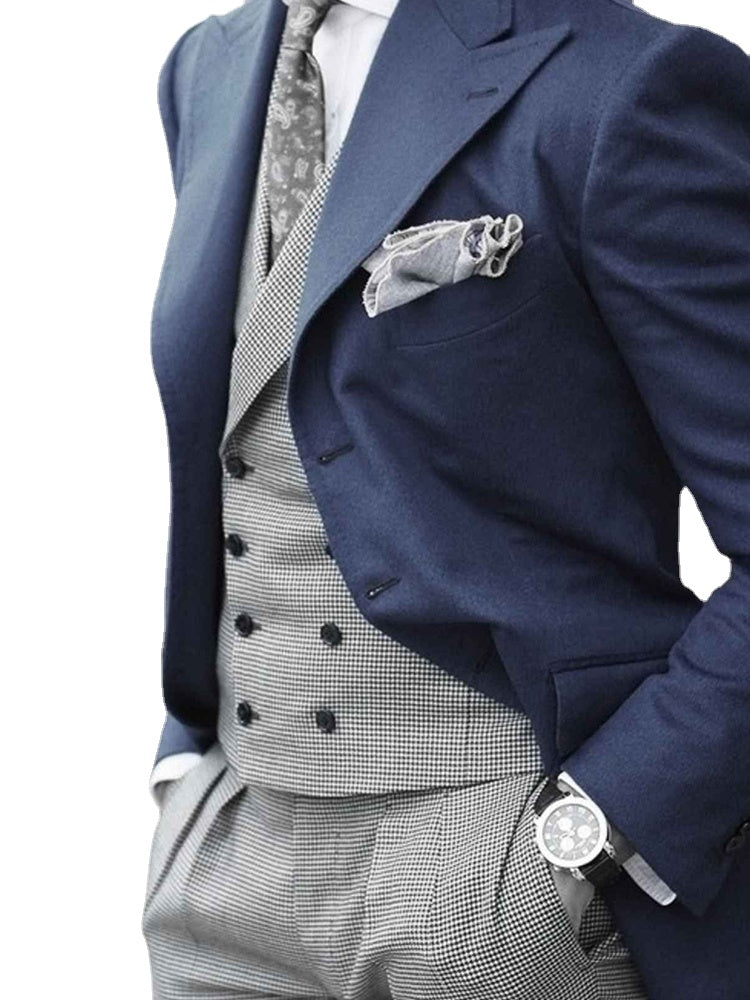 Costume 3 pièces bleu marine pour homme, coupe slim, sur mesure, avec pantalon