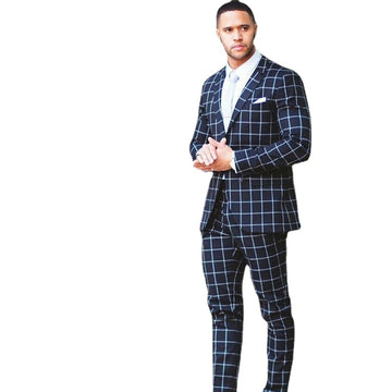 Classic Black White Plaid men 2 Pieces Suits Plus Size Groom Men Business Pants Suit Tailored Fit Prom Party Wedding Tuxedos