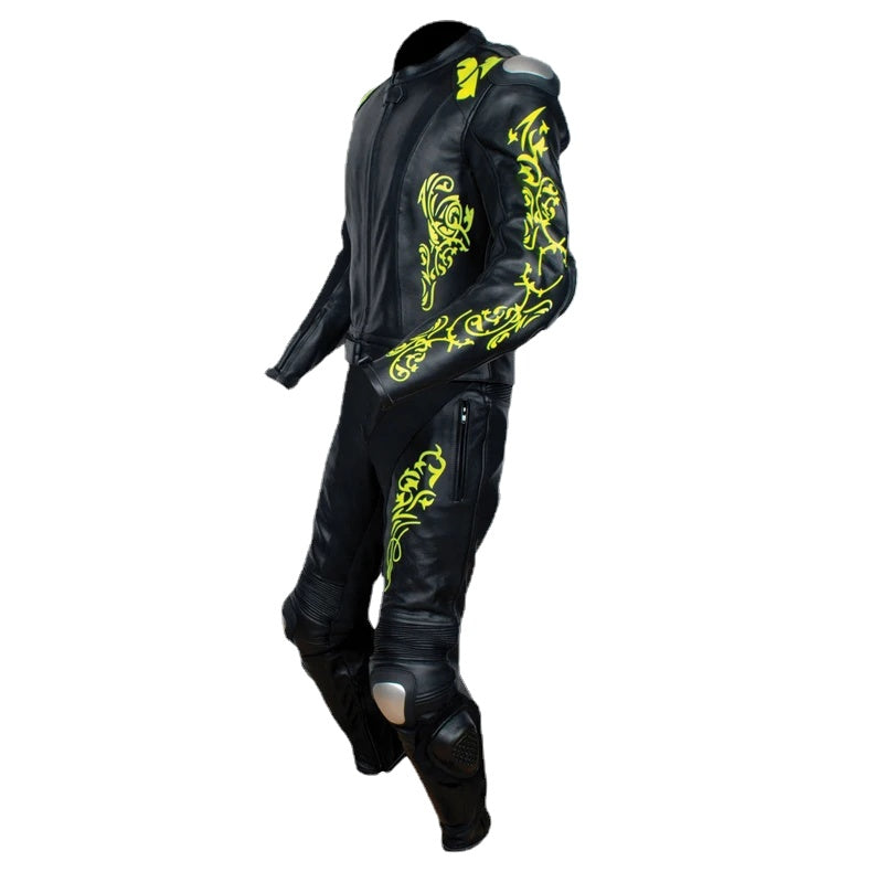 Motorcycle Protective Gear Set Leather Jacket Pants Gloves Boots Black Green