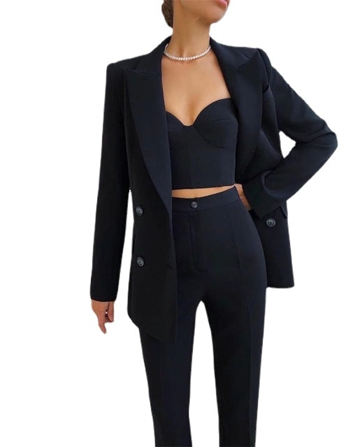 Trajes de negocios para mujer, blazer de oficina con solapa de pico, traje femenino a medida, ropa de trabajo formal, conjuntos de 3 piezas 