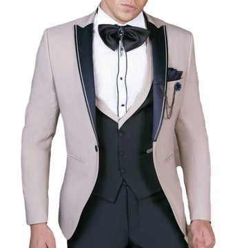 Groomsmen Peaked Lapel Groom Tuxedos Men Suits Wedding Best Man Blazer (Jacket+Pants+Tie+Vest)  Custom Made