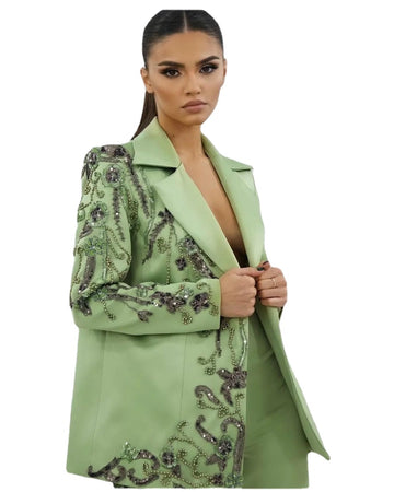 Designer Green Women Suits Set Luxury Beads Appliques Formal Wedding Evening Party Prom Dress 2 Pieces Blazer+Pants Custom Made