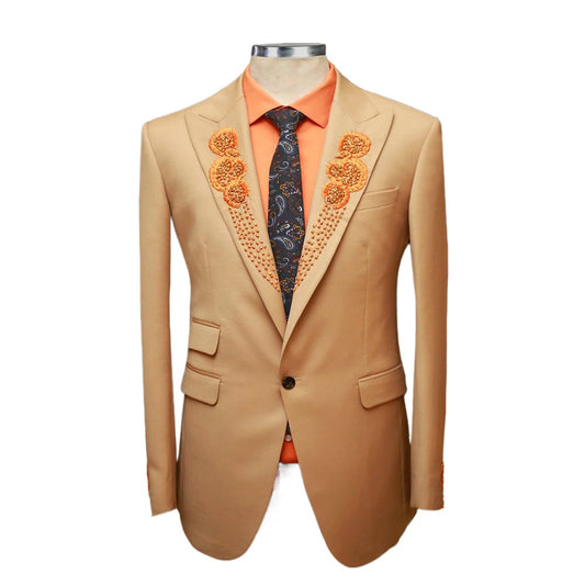 Champagne Beading Pearls Groom Wear Formal Men Suits 2 Piece Jacket and Pants Sets Smart Casual Business Blazer