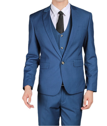 One Button Blue Red Suits 3 Pieces(Jacket+Pants+Vest+Tie)Slim Fit Tuxedos Wedding Clothing Party Wear Blazer Trousers Men's Sets