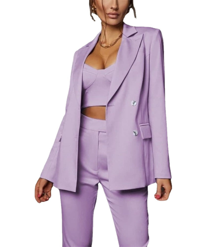 Costume 3 pièces violet clair pour femme, ensemble blazer, robe de soirée formelle, sur mesure, costume d'affaires pour homme (veste, caraco, pantalon) 