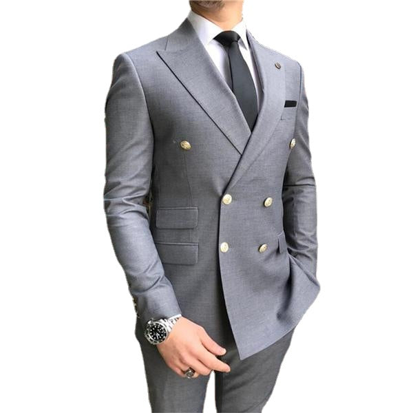 Double Breasted Men Suits Peak Lapel Groom Tuxedos for Wedding SuitsTwo Pieces (Jacket Pants) Formal Blazer