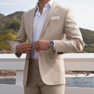 Traje de novio beige de 2 piezas para playa, traje de boda para hombre, traje de novio, traje de boda, traje de hombre beige, traje de cóctel, traje de hombre marfil. 