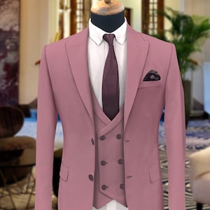 Trajes para hombre rosa empolvado, trajes de 3 piezas, trajes entallados, trajes de un botón, trajes de esmoquin, trajes de cena, trajes de novio para boda.