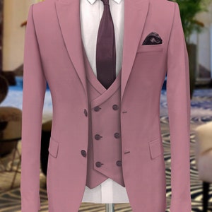 Trajes para hombre rosa empolvado, trajes de 3 piezas, trajes entallados, trajes de un botón, trajes de esmoquin, trajes de cena, trajes de novio para boda.