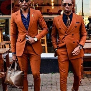 Traje naranja óxido para hombre, traje rústico para boda en la playa, traje rústico para padrinos de boda, regalo para hombre, traje entallado, traje naranja intenso para cóctel. 