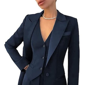 Costume bleu marine pour femme, costume trois pièces, ensemble de costume de mariage, tailleurs-pantalons habillés pour femme, vêtements de cérémonie pour femme, costume, 