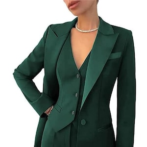 Traje verde para mujer, conjunto de traje de boda para mujer, traje de tres piezas, trajes de pantalón elegantes para mujer, ropa formal para mujer, traje de mujer 