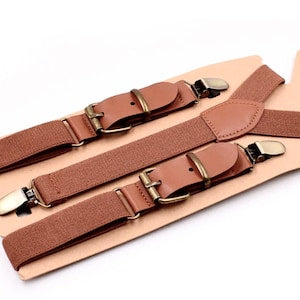 Tirantes rústicos de boda color coñac, tirantes marrones para hombre, regalo del Día del Padre, traje de niño con anillo, tirantes para adulto, tirantes de cuero marrón para niño. 