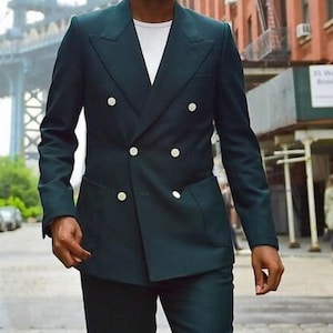 COSTUMES HOMME 2 pièces Slim Fit Tenue de soirée Mariage Style croisé Garçons d'honneur Mode formelle Costumes verts 