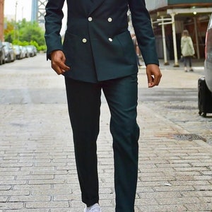 COSTUMES HOMME 2 pièces Slim Fit Tenue de soirée Mariage Style croisé Garçons d'honneur Mode formelle Costumes verts 