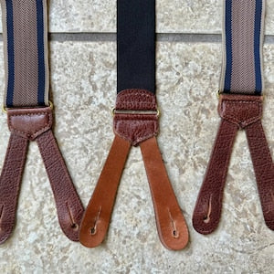 Bretelles vintage en nylon à chevrons et rayures | Languettes en cuir Ivy League Tradition 