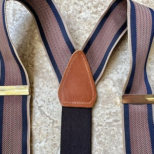 Bretelles vintage en nylon à chevrons et rayures | Languettes en cuir Ivy League Tradition 
