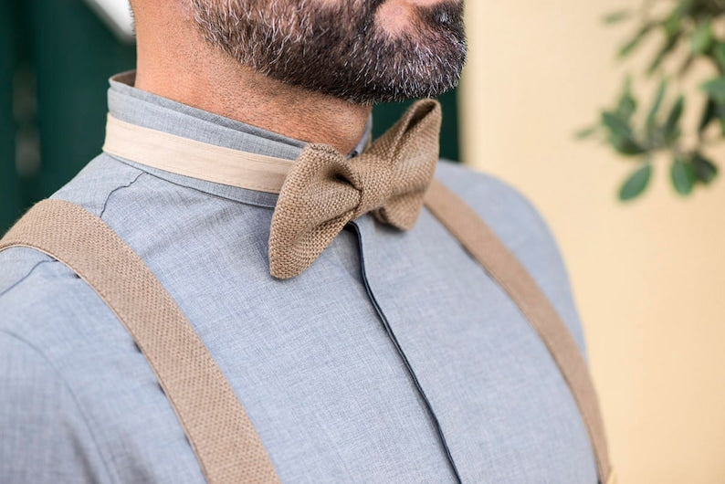 Conjunto de tirantes para traje de adulto, tirantes de boda para novio y pajarita de traje, tirantes de lino puro para hombre 