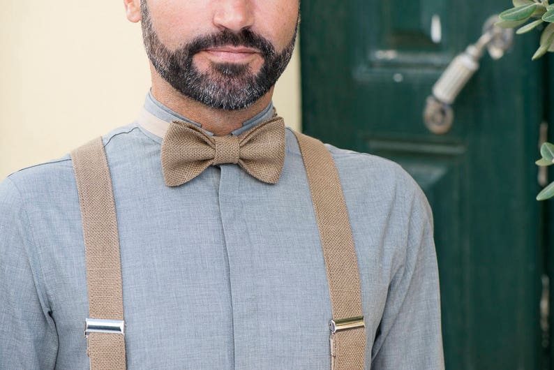 Conjunto de tirantes para traje de adulto, tirantes de boda para novio y pajarita de traje, tirantes de lino puro para hombre 