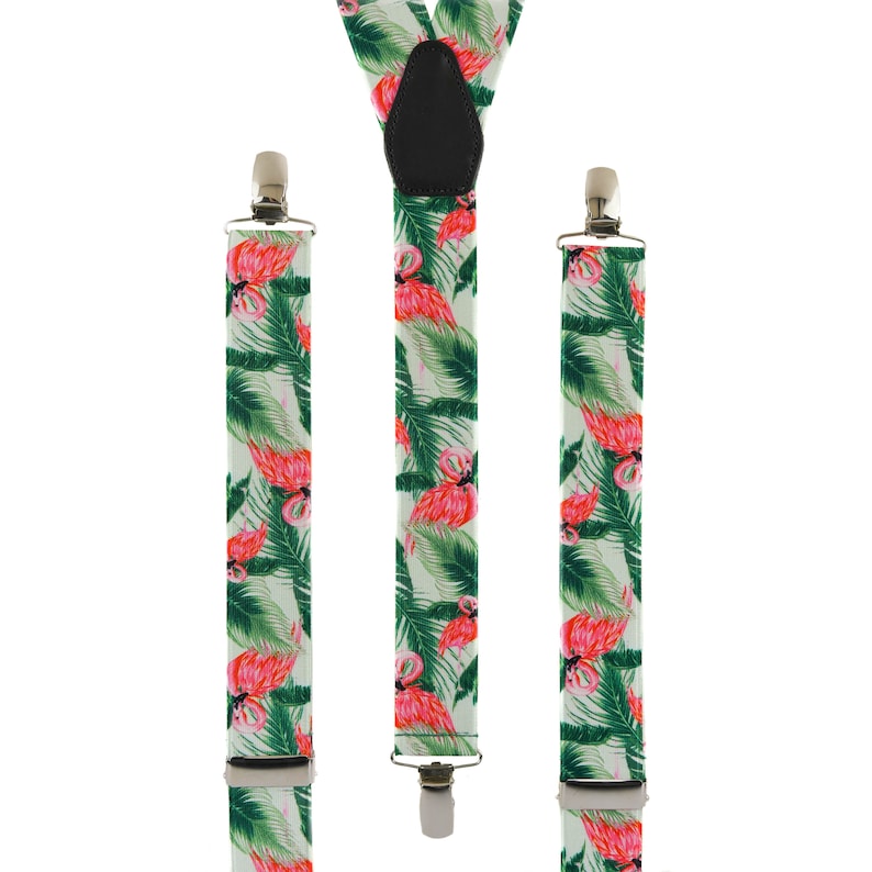 Men Suspender // Braces for Men // Tropical Flamingo Trouser Braces with Satin Finish // Pool Party // Handmade Trouser Suspenders
