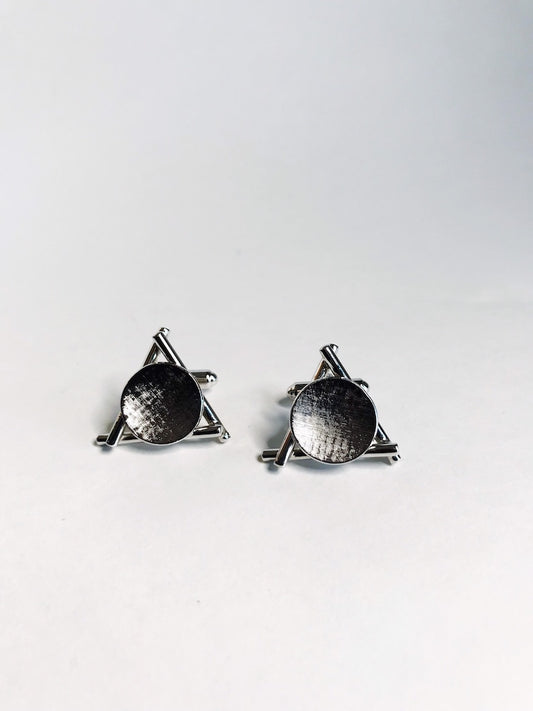 Vintage Silver Triangle Cuff Links 80s Circle Cufflinks Men Shirt Links Geometric Wedding Cufflinks 1980s