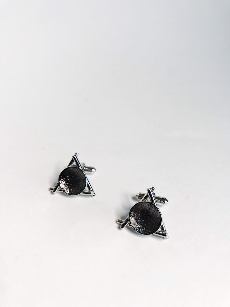 Gemelos triangulares de plata vintage de los años 80, gemelos circulares para camisa de hombre, gemelos geométricos de boda de los años 80 