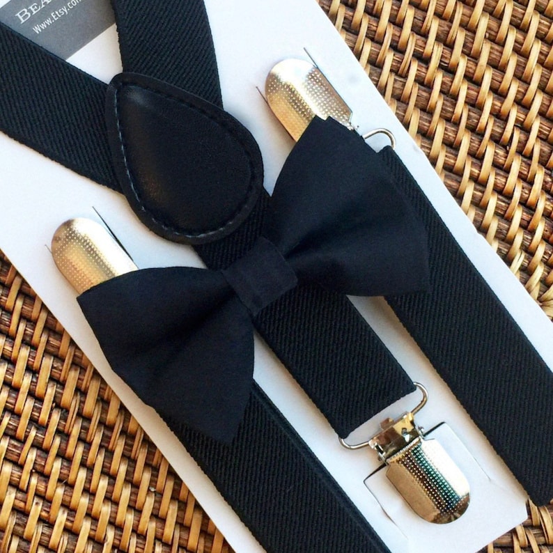 Black Bow Tie & Black Suspenders, Ring Bearer Outfit, Men Bow Tie, Toddler Bow Tie, Kids Suspenders, Boys Bow Tie, Suspenders, Wedding