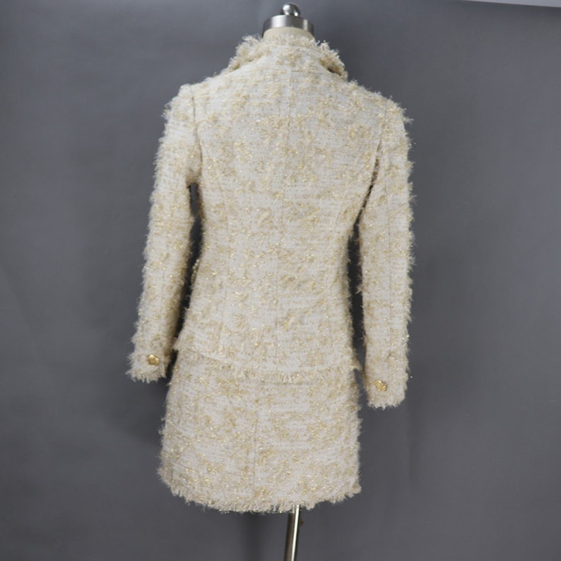 Women's Wool Tweed Skirt Suit with Gold Buttons for Winter Wedding, Graduation & Formal Events