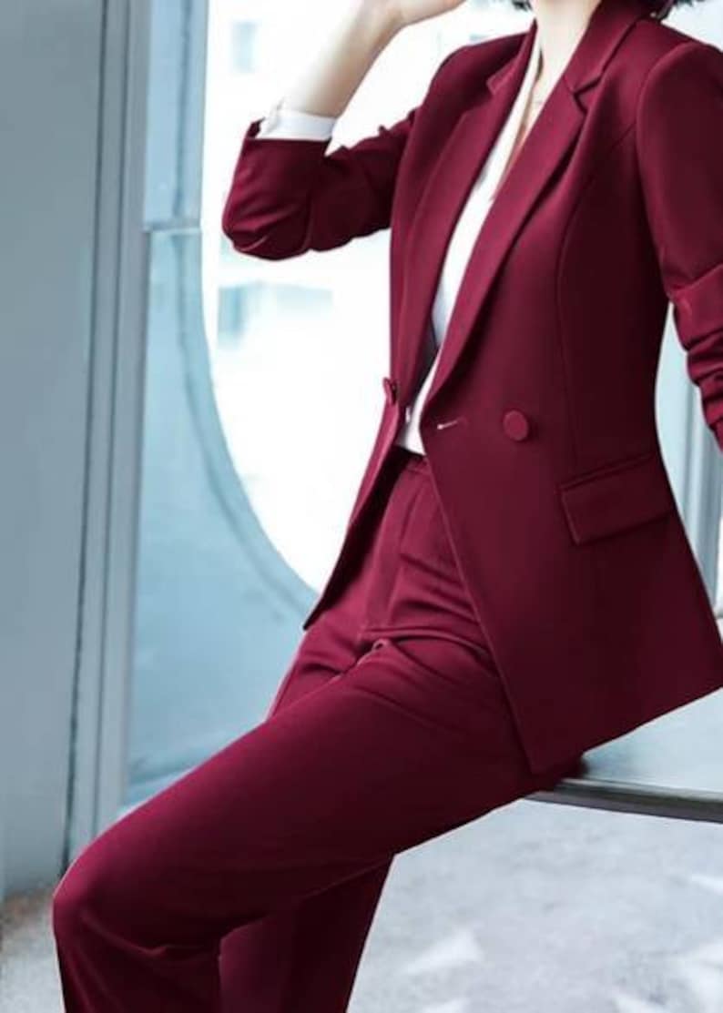 Trajes de pantalón burdeos de dos piezas para mujer, conjunto de pantalón y blazer color vino tinto para mujer, abrigos para mujer, trajes formales de oficina, trajes de boda 