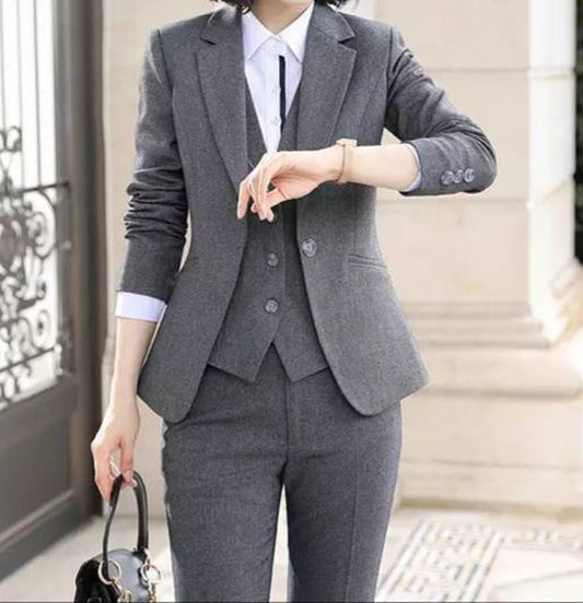 Solid Grey 3-piece Suits, Grey Pants Suits with Blazer, Waistcoat, Women's Office Suits, Women's Wedding Suits
