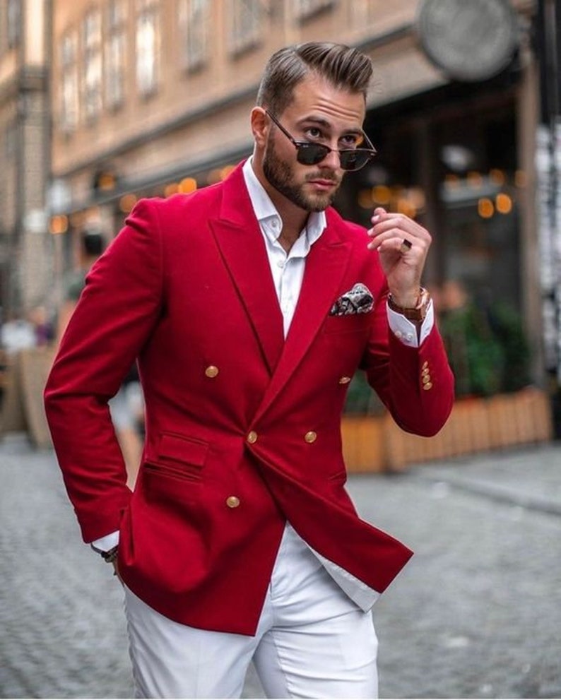 Men's Double Breasted Coat Blazer Slim Fit Red Double Breasted Jacket