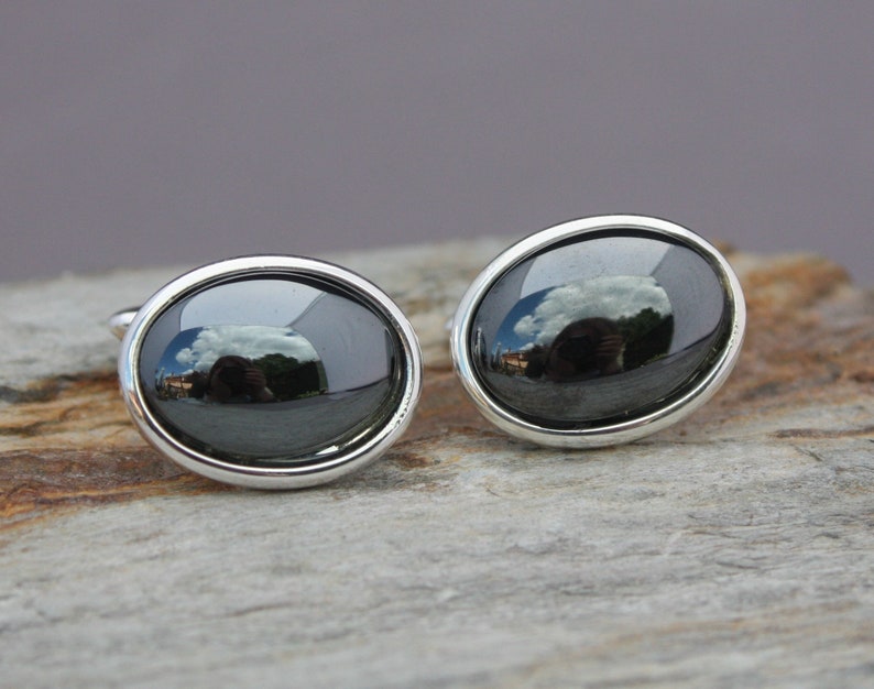 18x13mm Haematite Cuff Links, Monochrome Suit Accessory