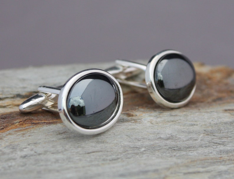 18x13mm Haematite Cuff Links, Monochrome Suit Accessory