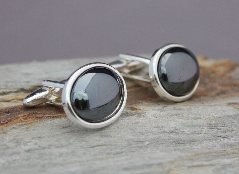 18x13mm Haematite Cuff Links, Monochrome Suit Accessory