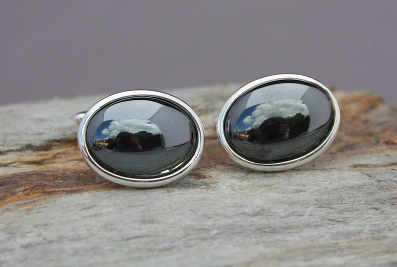 18x13mm Haematite Cuff Links, Monochrome Suit Accessory