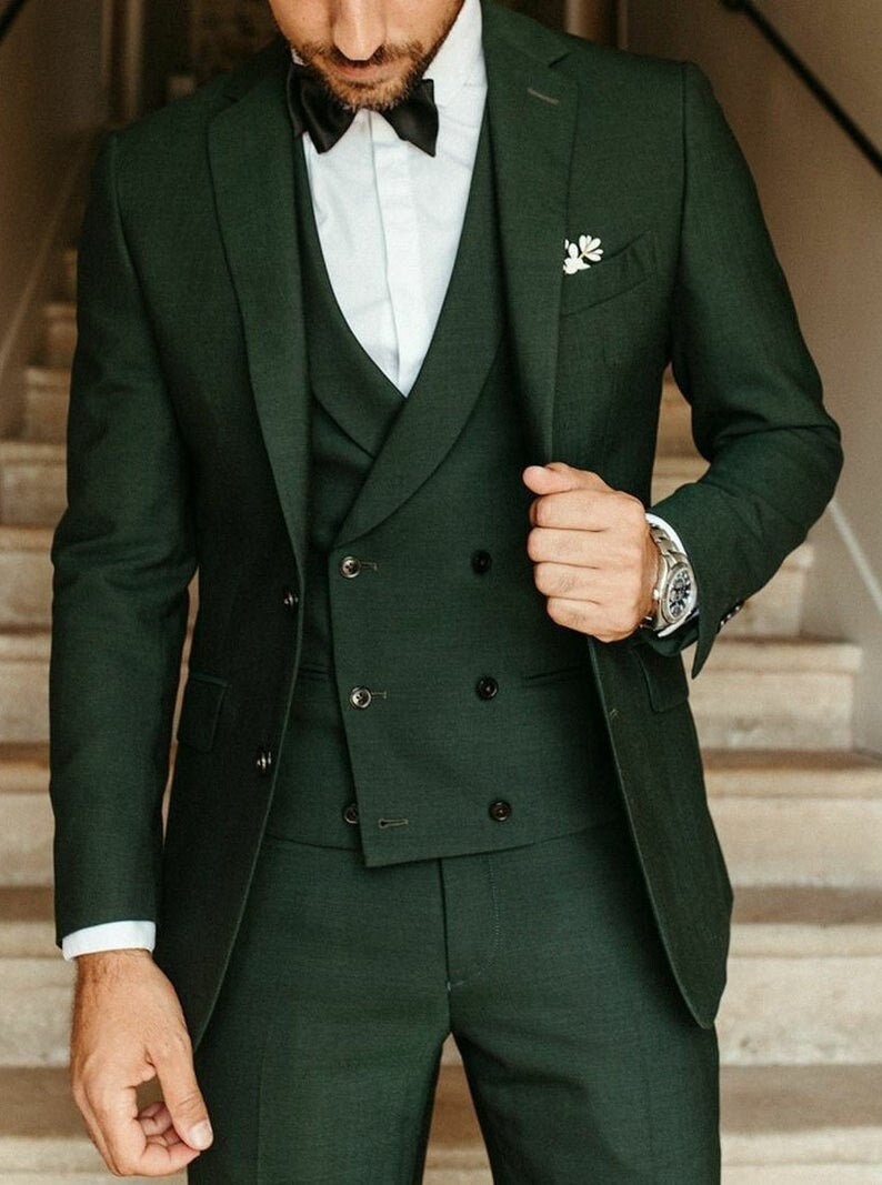 Traje de hombre, traje de boda verde oscuro, traje de novio, traje de 3 piezas, traje de dos botones, traje de fiesta para hombre, traje de cena 